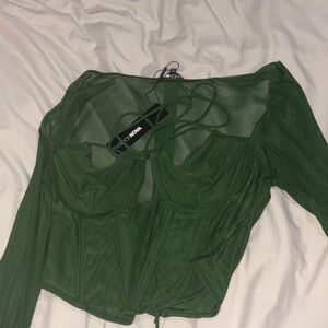 Green Mesh Long Sleeve Top
